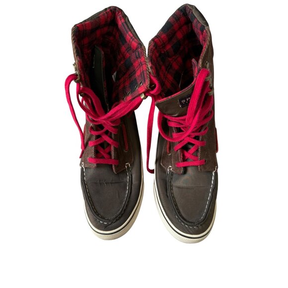 Sperry Top Sider 9301242 brown lace up boots shoes warm plaid interior 6 1/2M - Picture 5 of 9